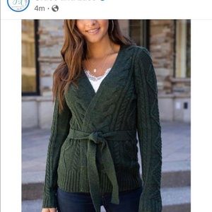 Grace & Lace belted cable sweater cardi in colour Pine - NWT size XS